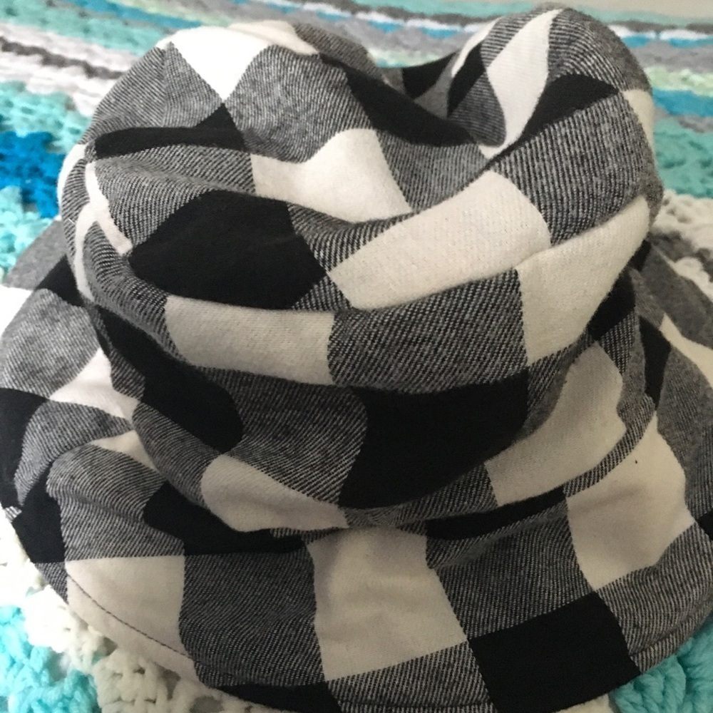 Bucket Hat Large Black White Checked Reversible
